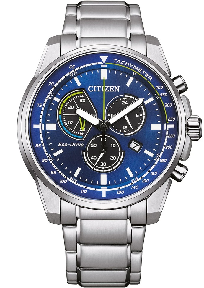 CITIZEN Eco-Drive Chronograph 44mm Silver Stainless Steel Bracelet AT1190-87L - 