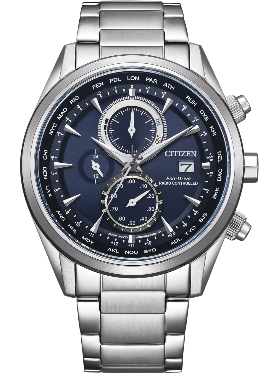 CITIZEN Eco-Drive Radio Controlled Multifunction Blue Dial 43mm Silver Stainless Steel Bracelet AT8260-85L - 1