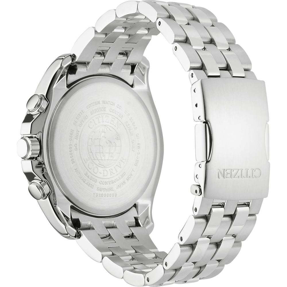 CITIZEN Eco-Drive Radio Controlled Multifunction Blue Dial 44mm Silver Stainless Steel Bracelet AT9030-55L - 
