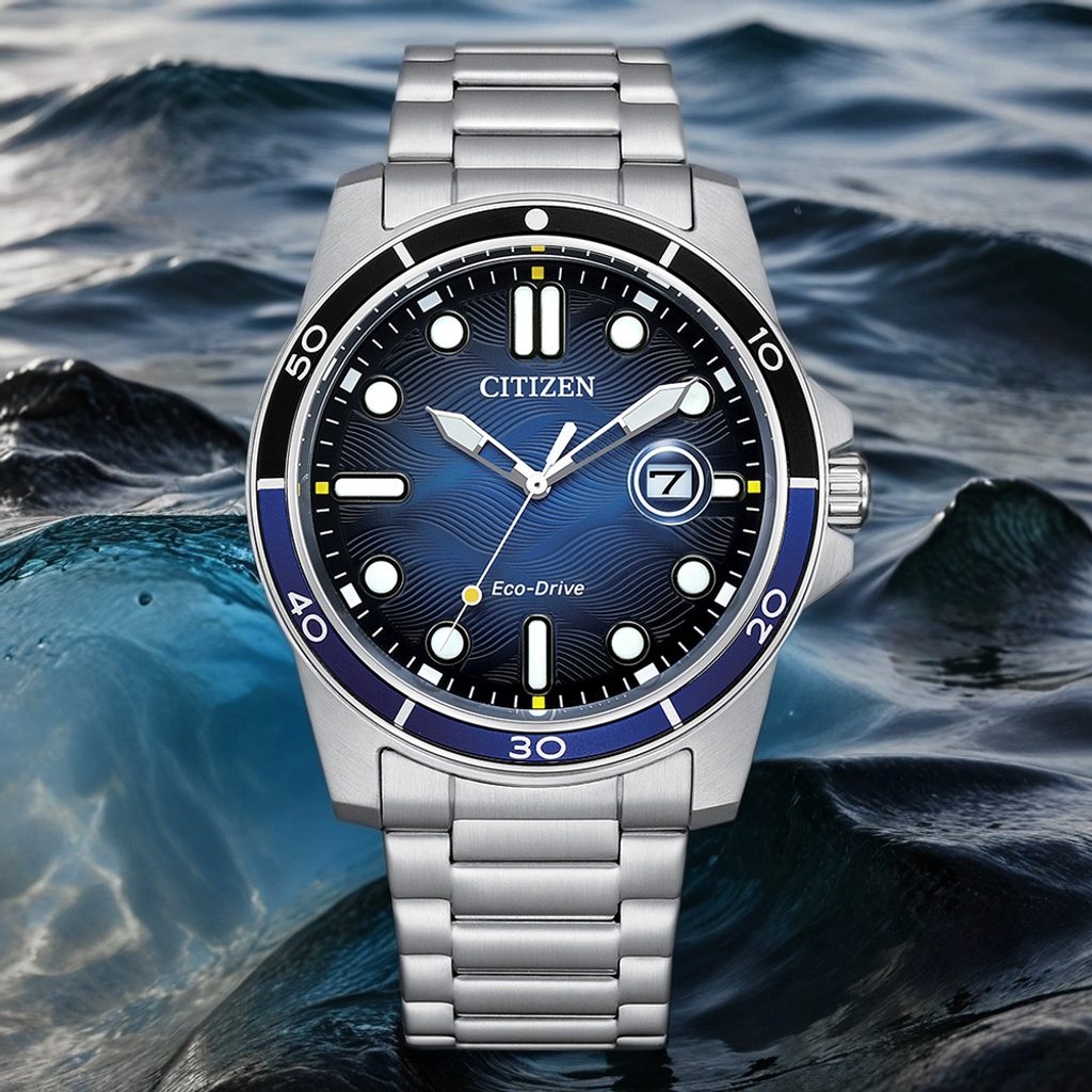 CITIZEN Sporty Marine Eco-Drive Blue Dial 41.5mm Silver Stainless Steel Bracelet AW1810-85L - 4