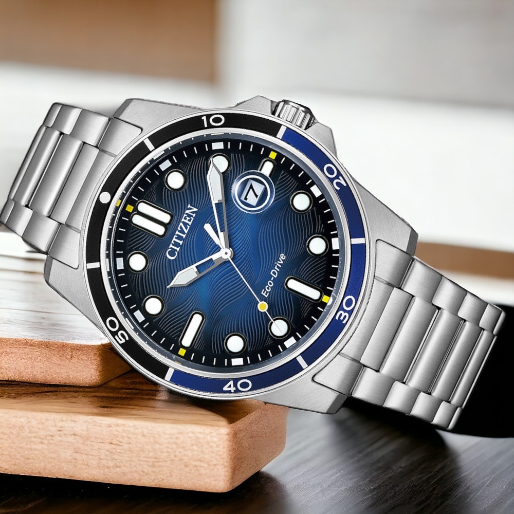 CITIZEN Sporty Marine Eco-Drive Blue Dial 41.5mm Silver Stainless Steel Bracelet AW1810-85L - 5