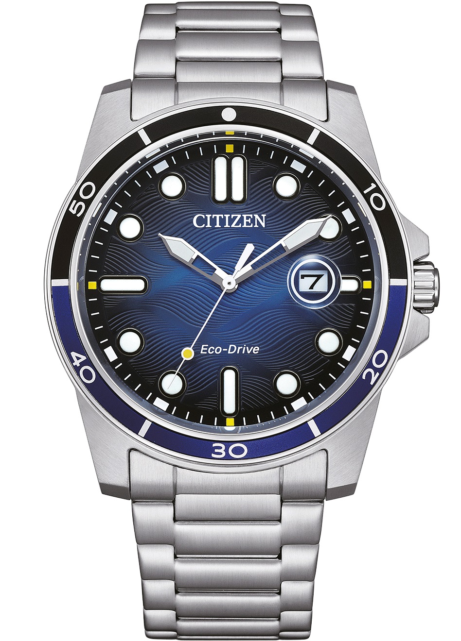 CITIZEN Sporty Marine Eco-Drive Blue Dial 41.5mm Silver Stainless Steel Bracelet AW1810-85L - 