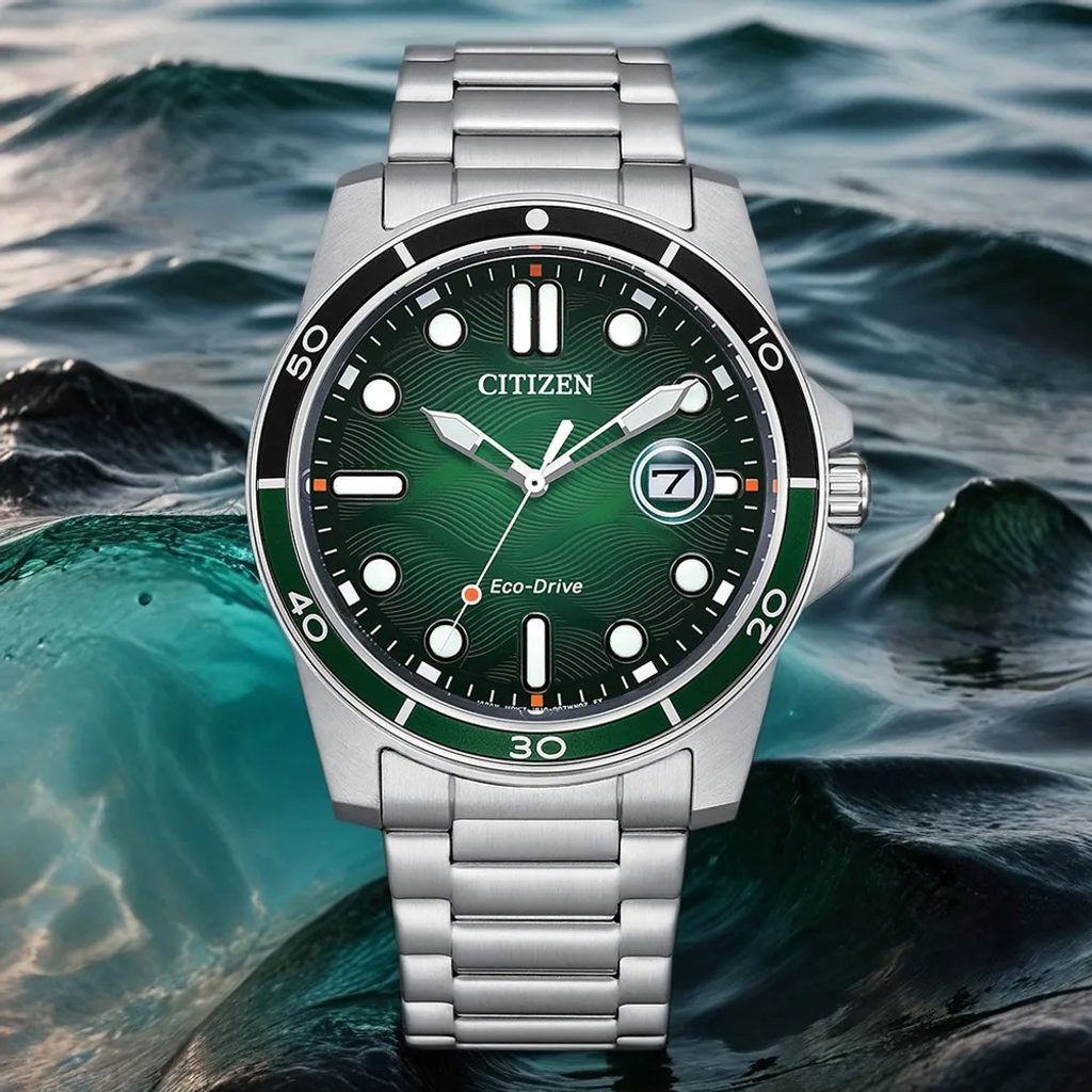CITIZEN Sporty Marine Eco-Drive Green Dial 41.5mm Silver Stainless Steel Bracelet AW1811-82X - 4