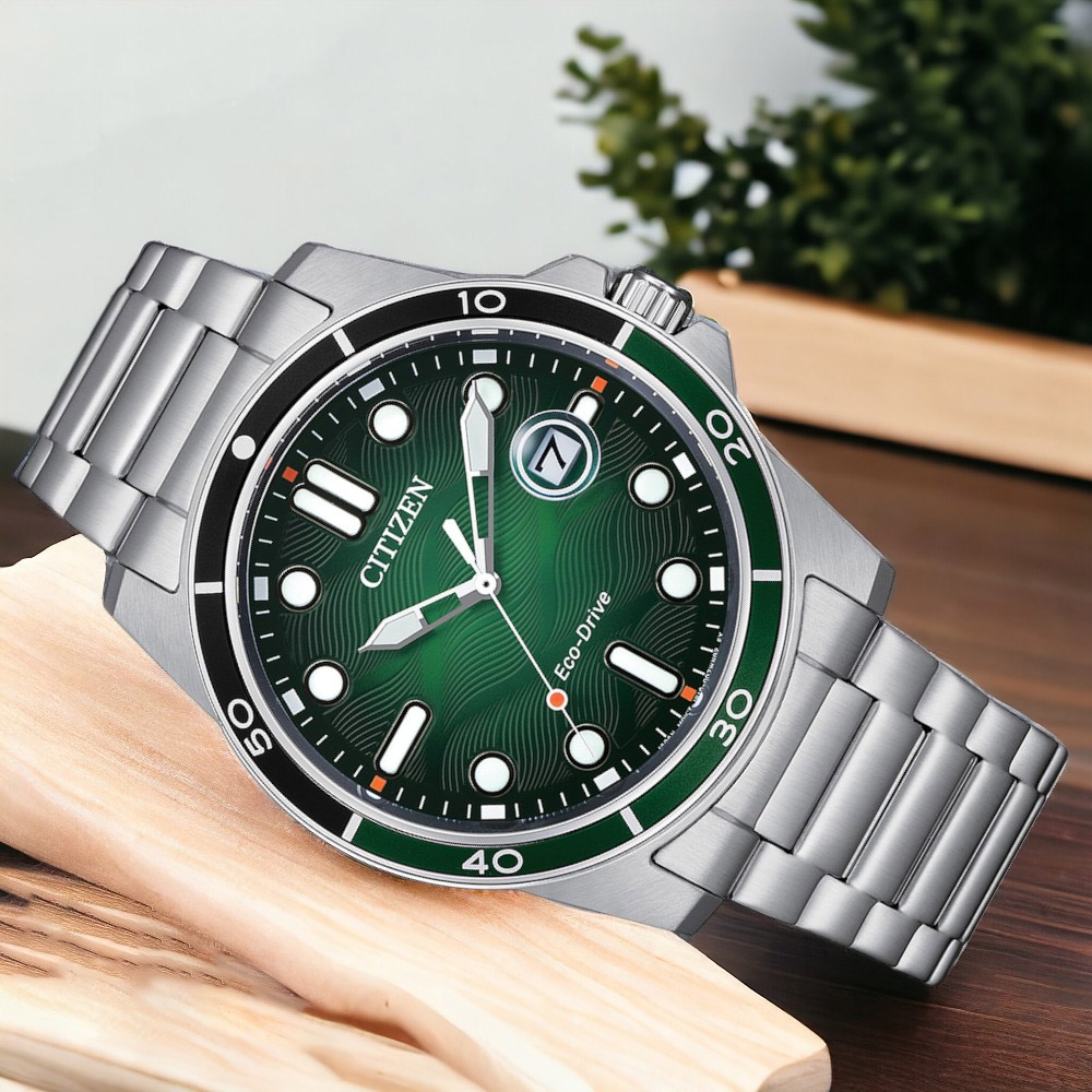 CITIZEN Sporty Marine Eco-Drive Green Dial 41.5mm Silver Stainless Steel Bracelet AW1811-82X - 5
