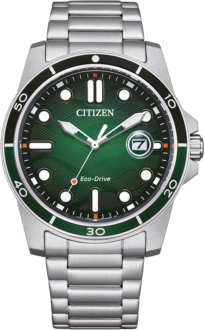 CITIZEN Sporty Marine Eco-Drive Green Dial 41.5mm Silver Stainless Steel Bracelet AW1811-82X - 