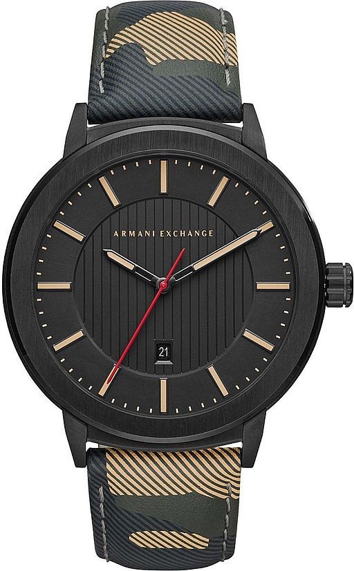 ARMANI EXCHANGE Maddox Three Hands 46mm Black Stainless Steel Green Leather Strap AX1460 - 