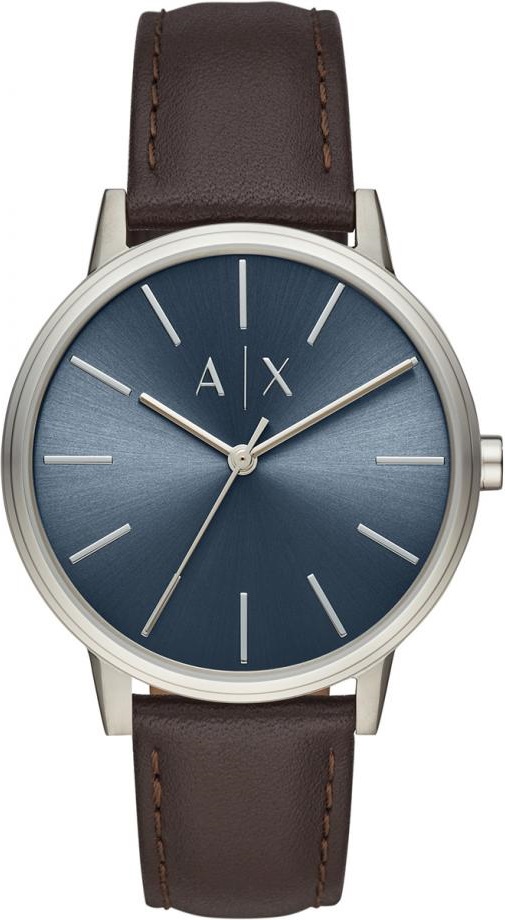 ARMANI EXCHANGE Cayde Three Hands 42mm Silver Stainless Steel Brown Leather Strap AX2704 - 