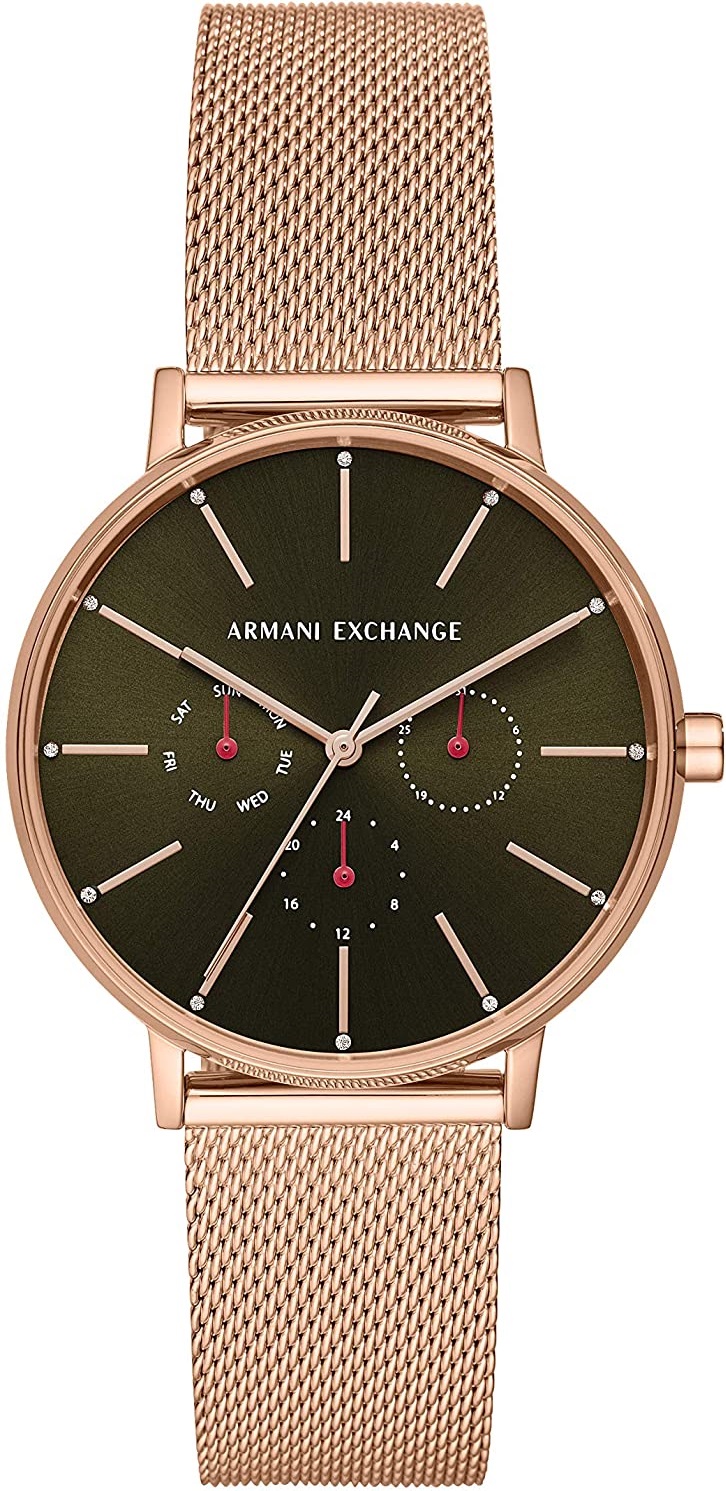 ARMANI EXCHANGE Lola Multifunction 36mm Rose Gold Stainless Steel Mesh Bracelet AX5555 - 