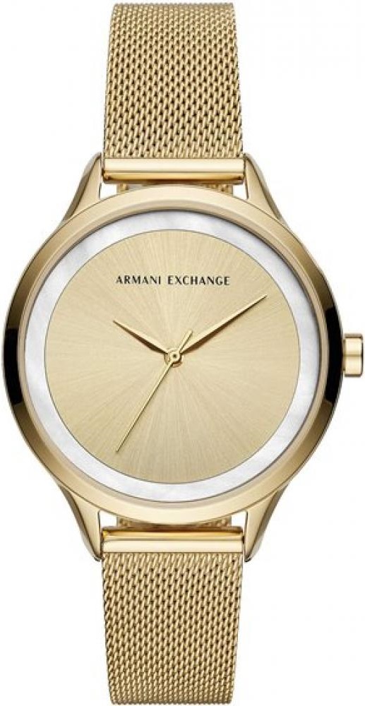 ARMANI EXCHANGE Harper Three Hands 38mm Gold Stainless Steel Mesh Bracelet AX5601 - 