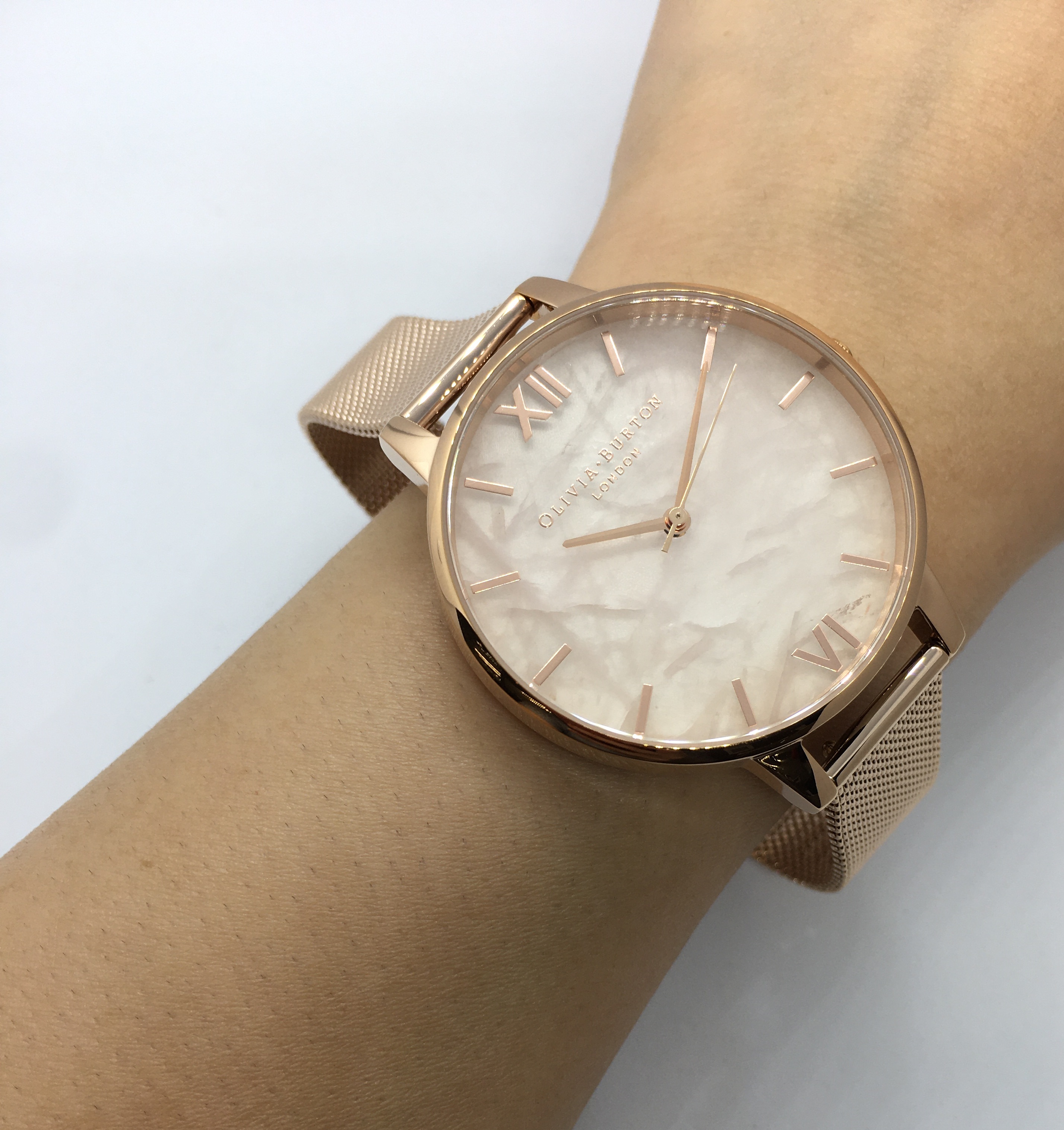 OLIVIA BURTON Semi Precious 38mm Rose Gold Stainless Steel Mesh Bracelet OB16SP01 - 