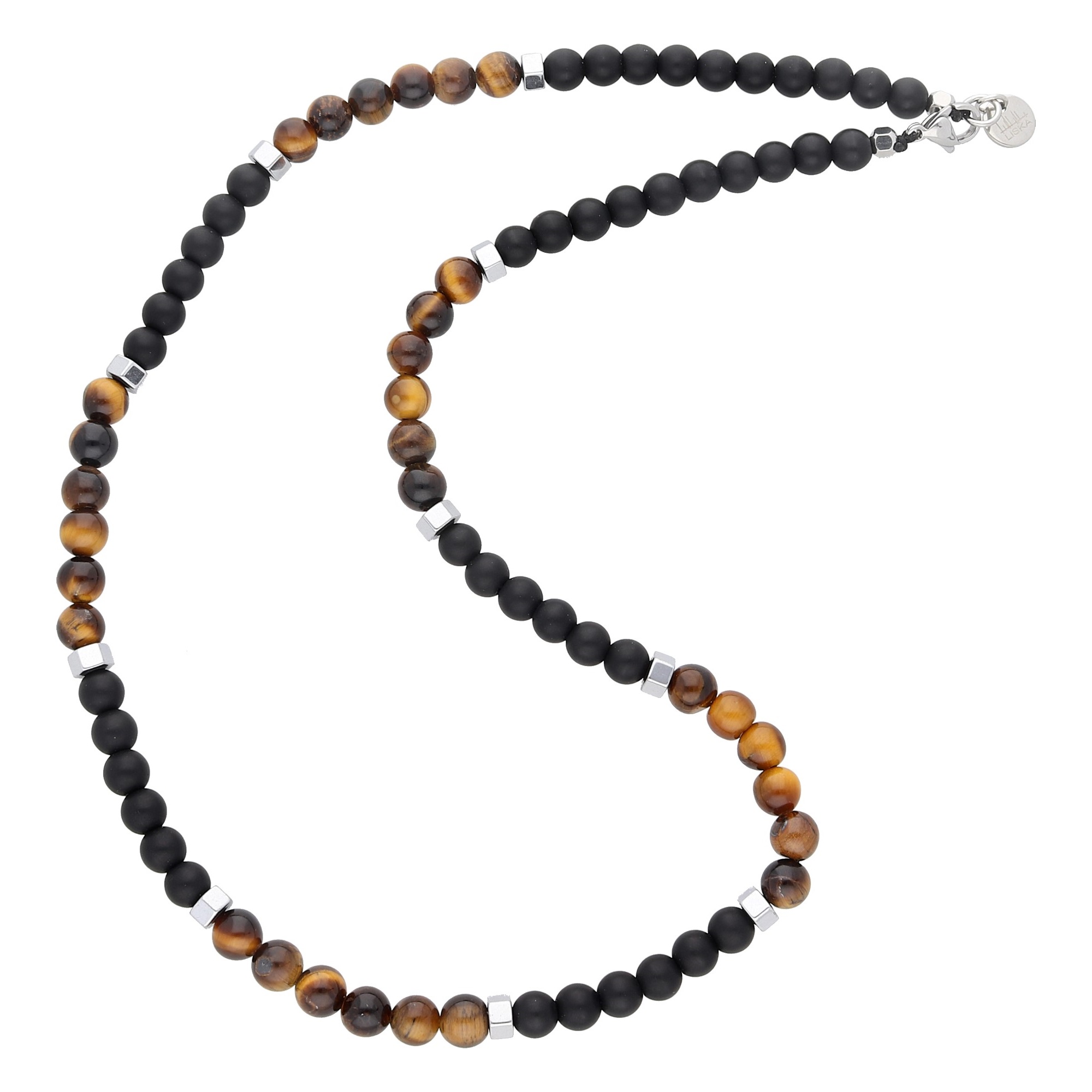 NECKLACE Men's LISKA from Stainless Steel with Tiger's Eye BALI048CL-T - 