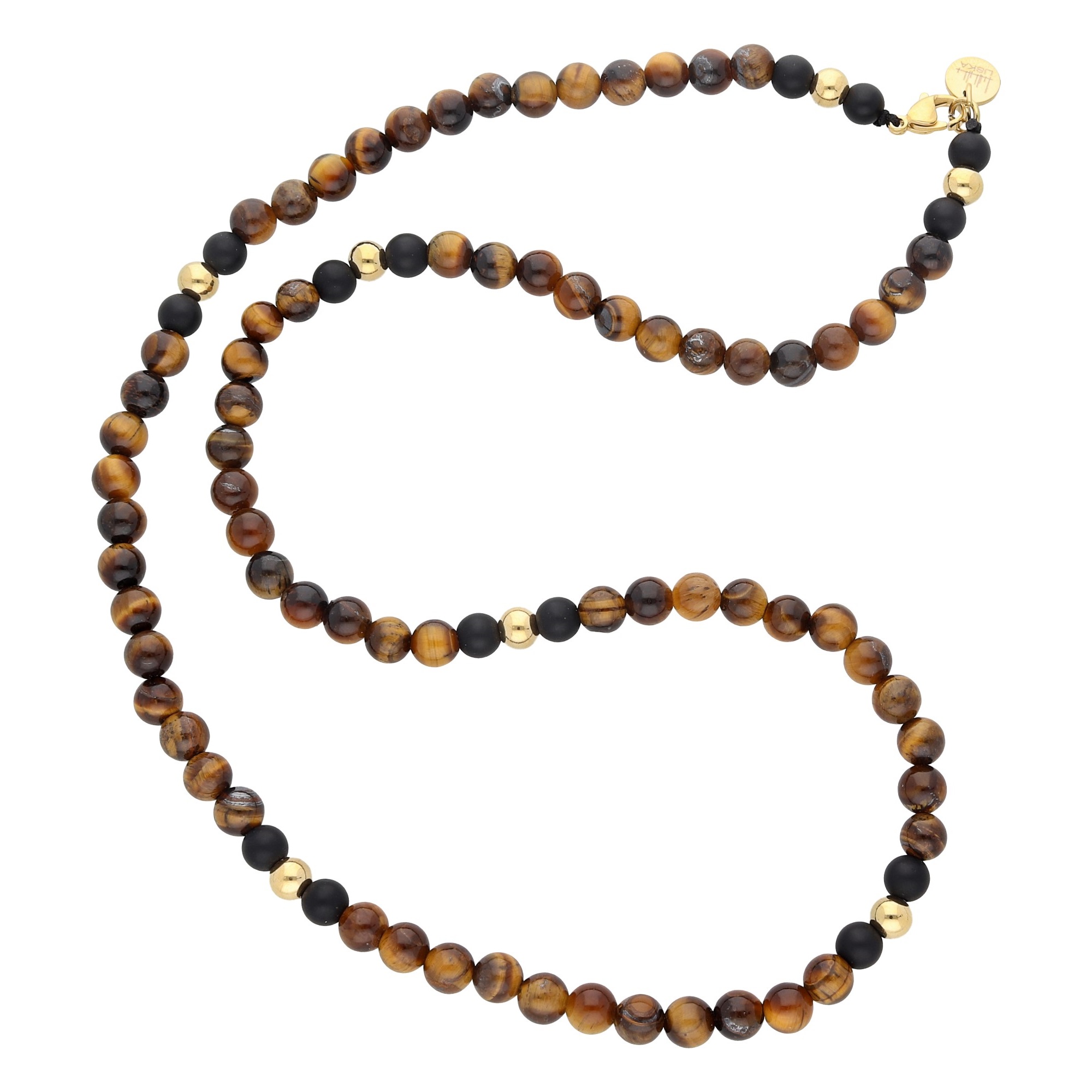 NECKLACE Men's LISKA from Gold-Plated Stainless Steel with Semi Precious Stones Tiger's Eye BALI049CL-GT - 
