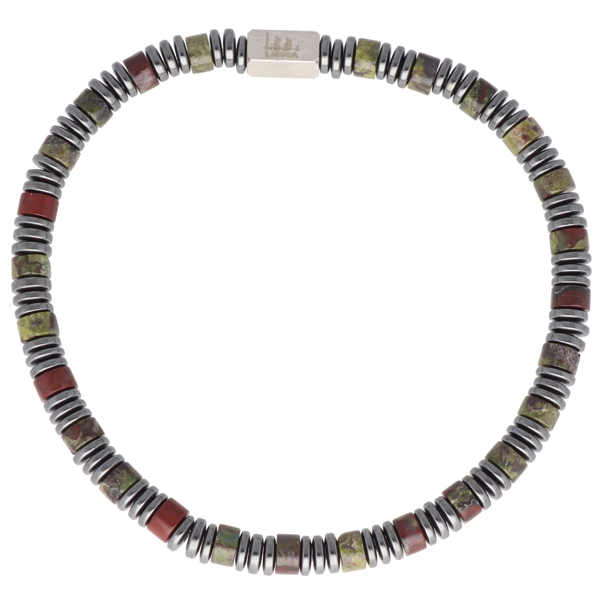 ΒΡΑΧΙΟΛΙ Ανδρικό LISKA από Ασημί και Μαύρο Ανοξείδωτο Ατσάλι με Αιματόπετρα BALI064BR-BS - 