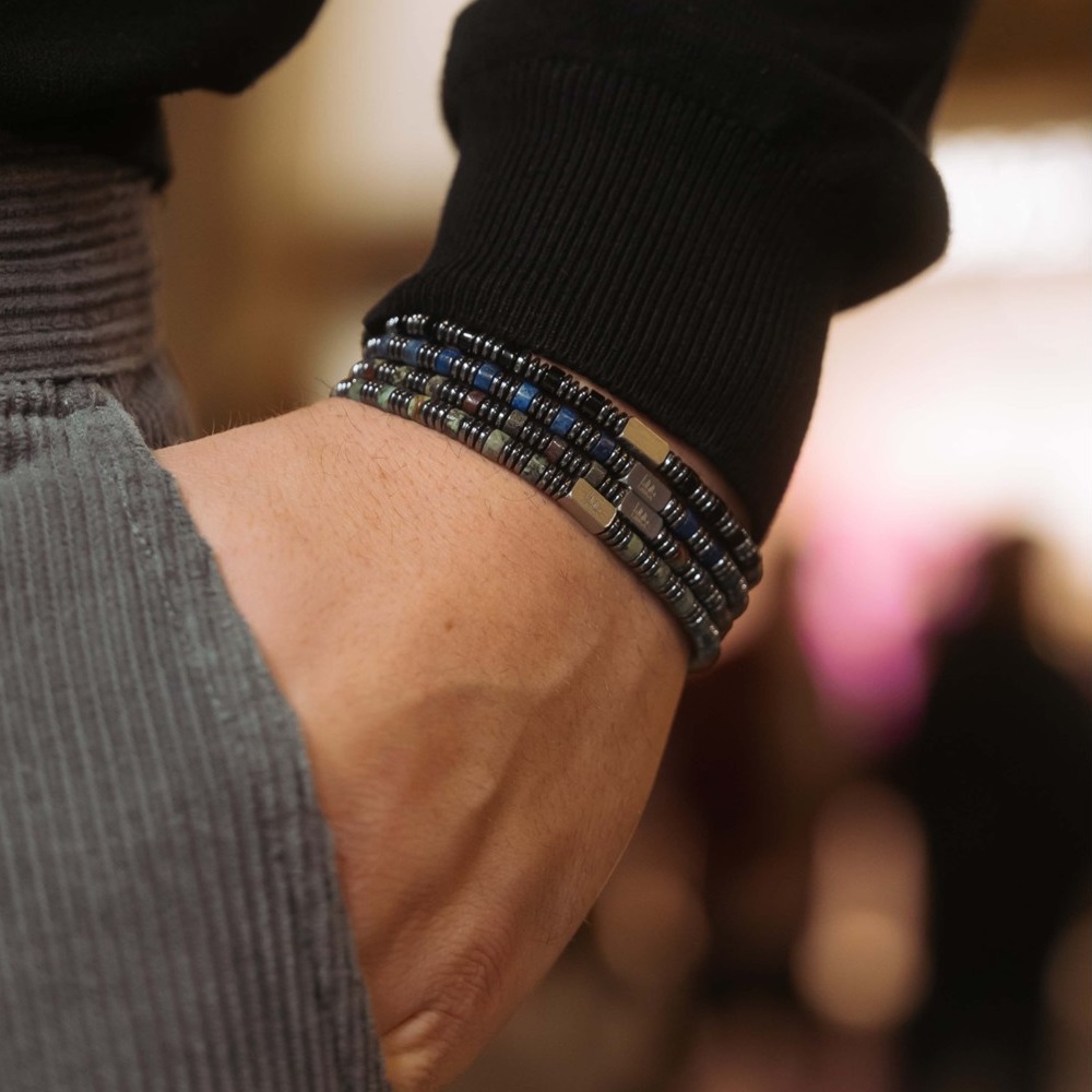 ΒΡΑΧΙΟΛΙ Ανδρικό LISKA από Ασημί και Μαύρο Ανοξείδωτο Ατσάλι με Αιματόπετρα BALI064BR-BS - 