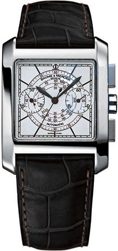 BAUME & MERCIER Hampton Chronograph 45 x 35mm Silver Stainless Steel Black Leather Strap MOA08607 - 