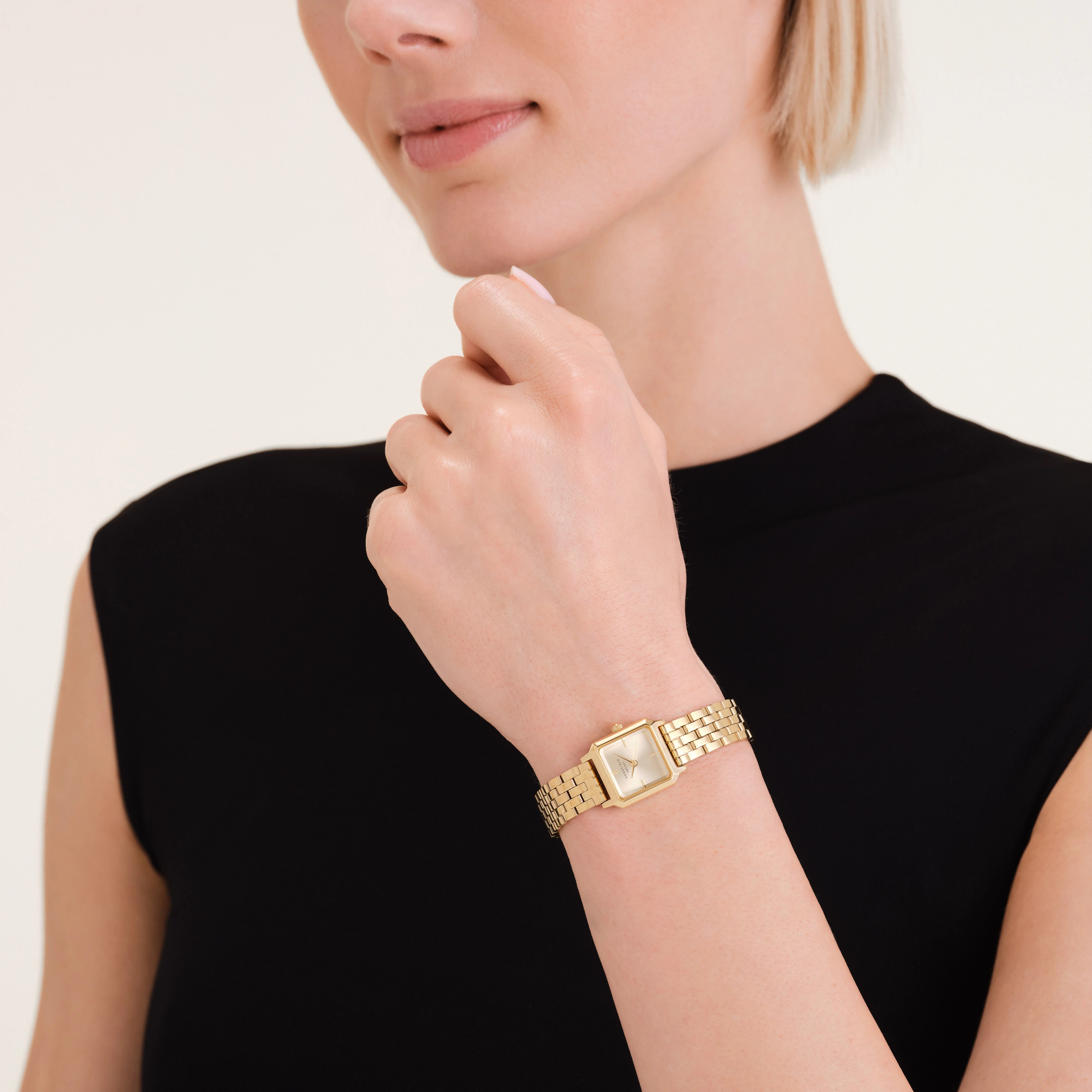 ROSEFIELD The Boxelle Champagne Sunray Dial 19.5 x19.5mm Gold Stainless Steel Bracelet BCGSG-B04 - 4