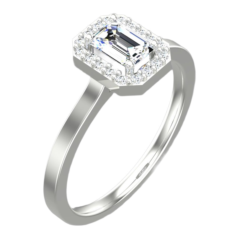 RING Halo SENZIO Collection White Gold K18 with 0.50ct. Emerald Cut Diamond BLVD12392 - 