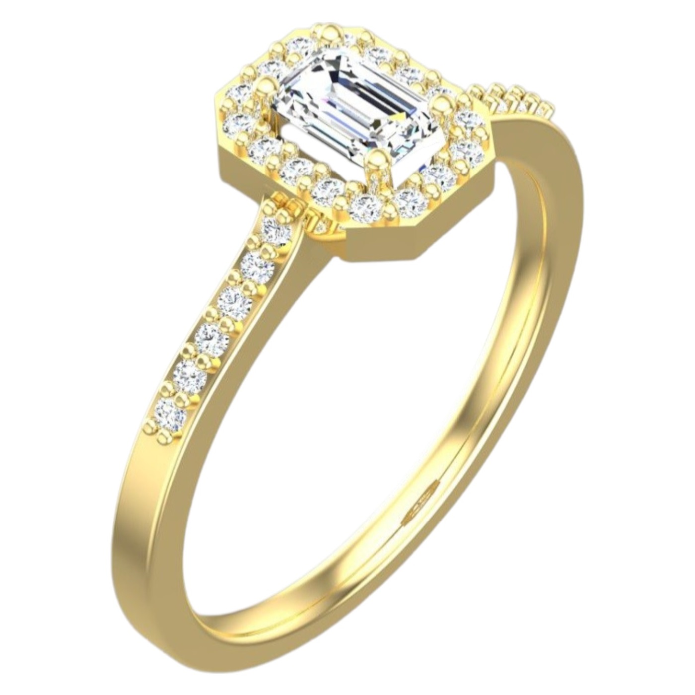 RING Halo SENZIO Collection Yellow Gold K18 with 0.34ct. Emerald Cut Diamond BLVD12393 - 1