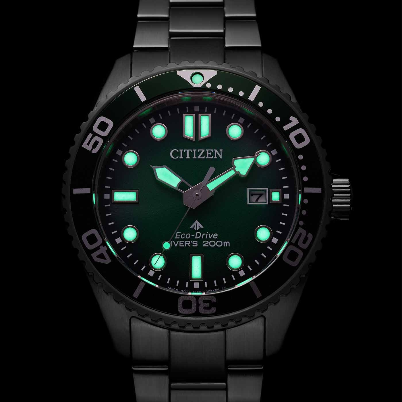 CITIZEN Promaster Eco-Drive Diver 200M Green Dial 40.55mm Silver Stainless Steel Bracelet BN0269-50W - 3