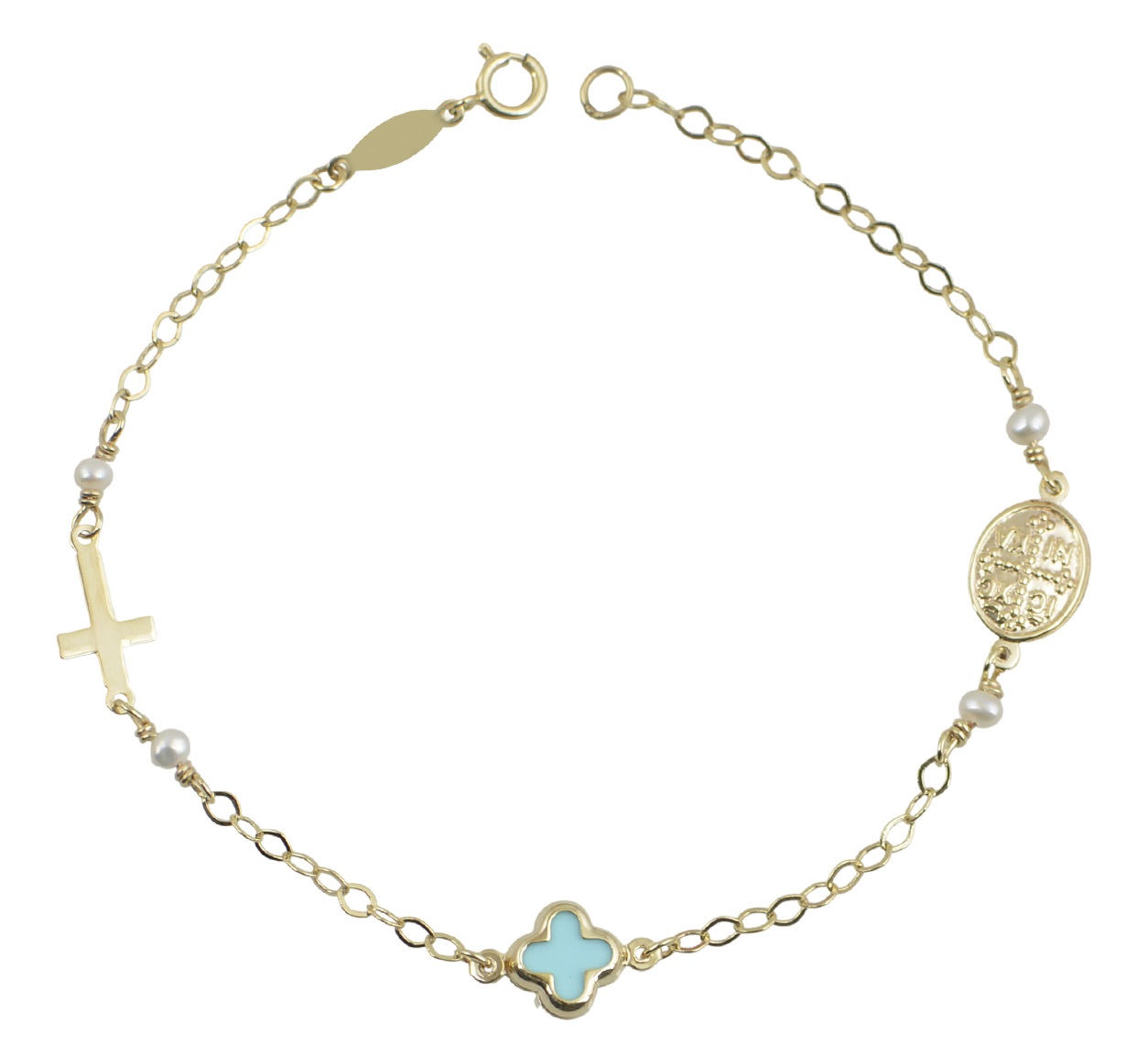ΒΡΑΧΙΟΛΙ Παιδικό BabyJewels K9 σε Κίτρινο Χρυσό με Αγιοκωνσταντινάτο και Μαργαριτάρια BP0133Y.K9