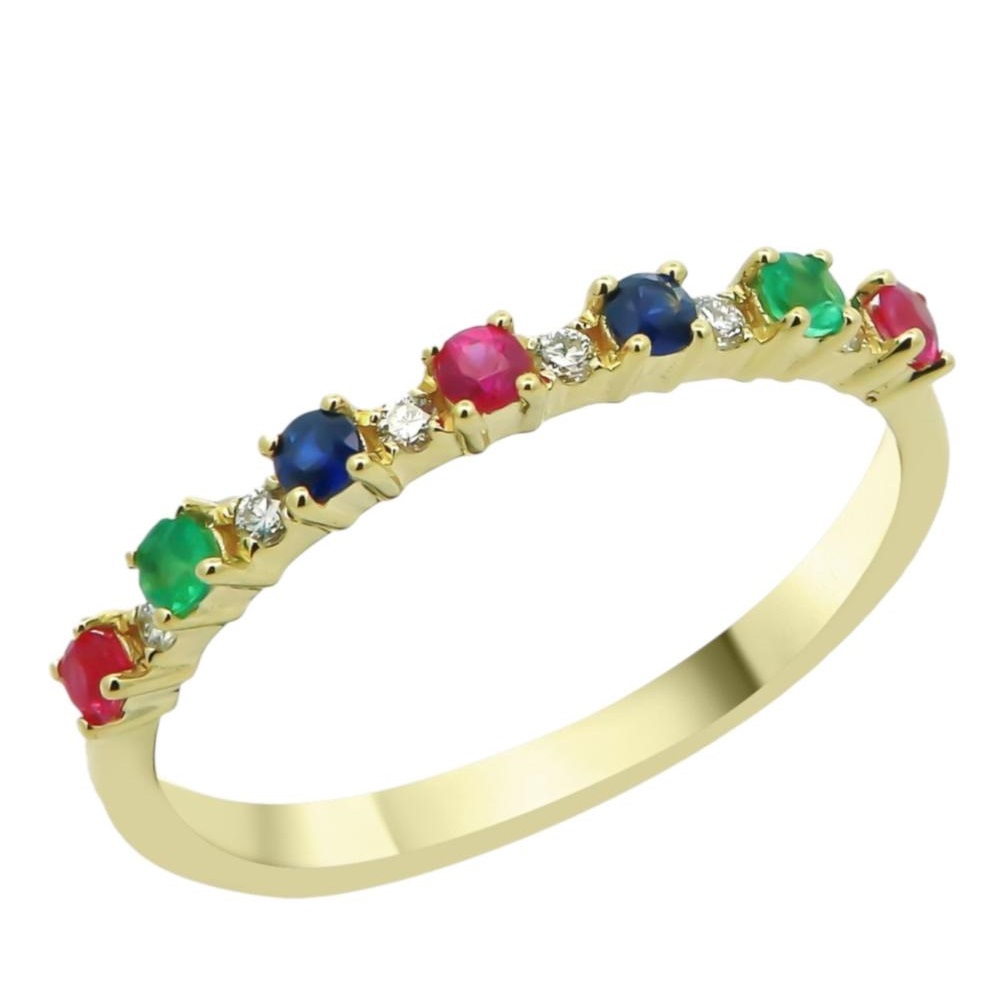 RING Eternity SENZIO Collection Yellow Gold K18 with Diamonds, Rubies, Emeralds and Sapphires BRGS09301-RES - 