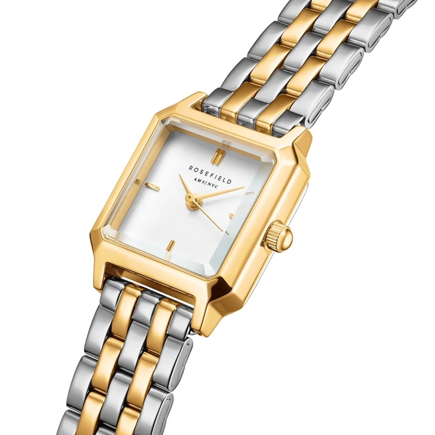 ROSEFIELD The Boxelle White Matte Dial 19.5 x 19.5mm Two Tone Silver & Gold Stainless Steel Bracelet BWDSG-B03 - 
