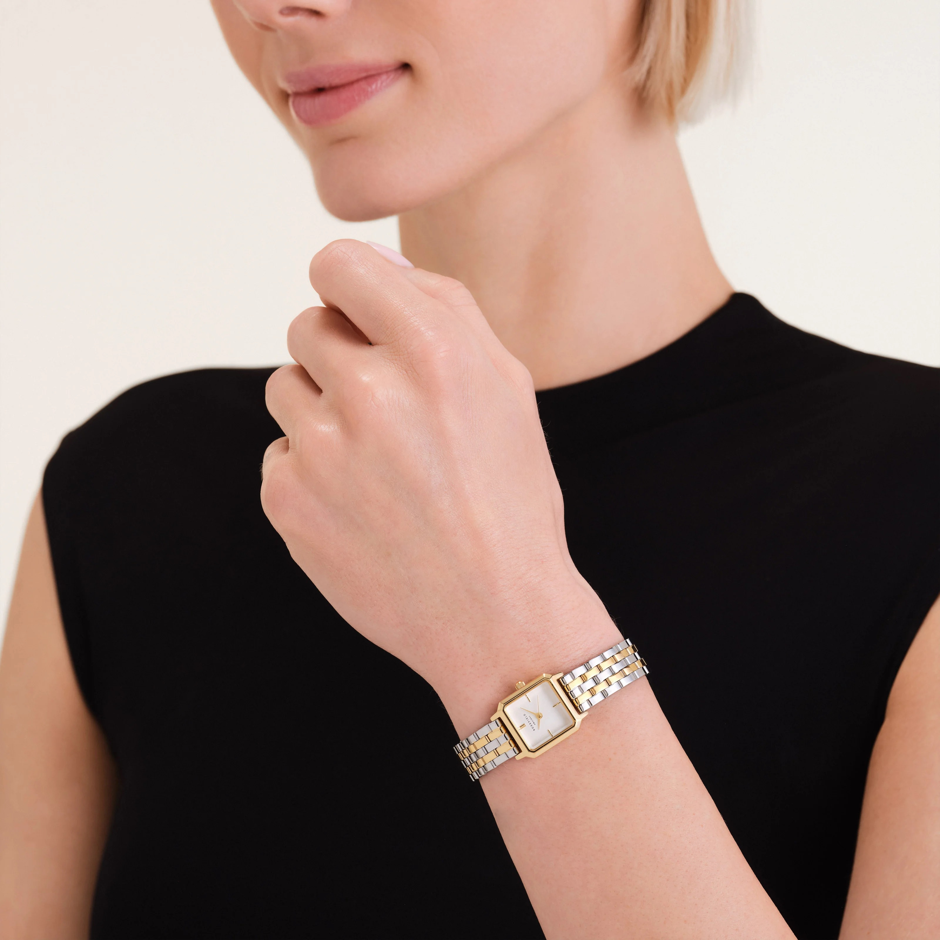 ROSEFIELD The Boxelle White Matte Dial 19.5 x 19.5mm Two Tone Silver & Gold Stainless Steel Bracelet BWDSG-B03 - 5