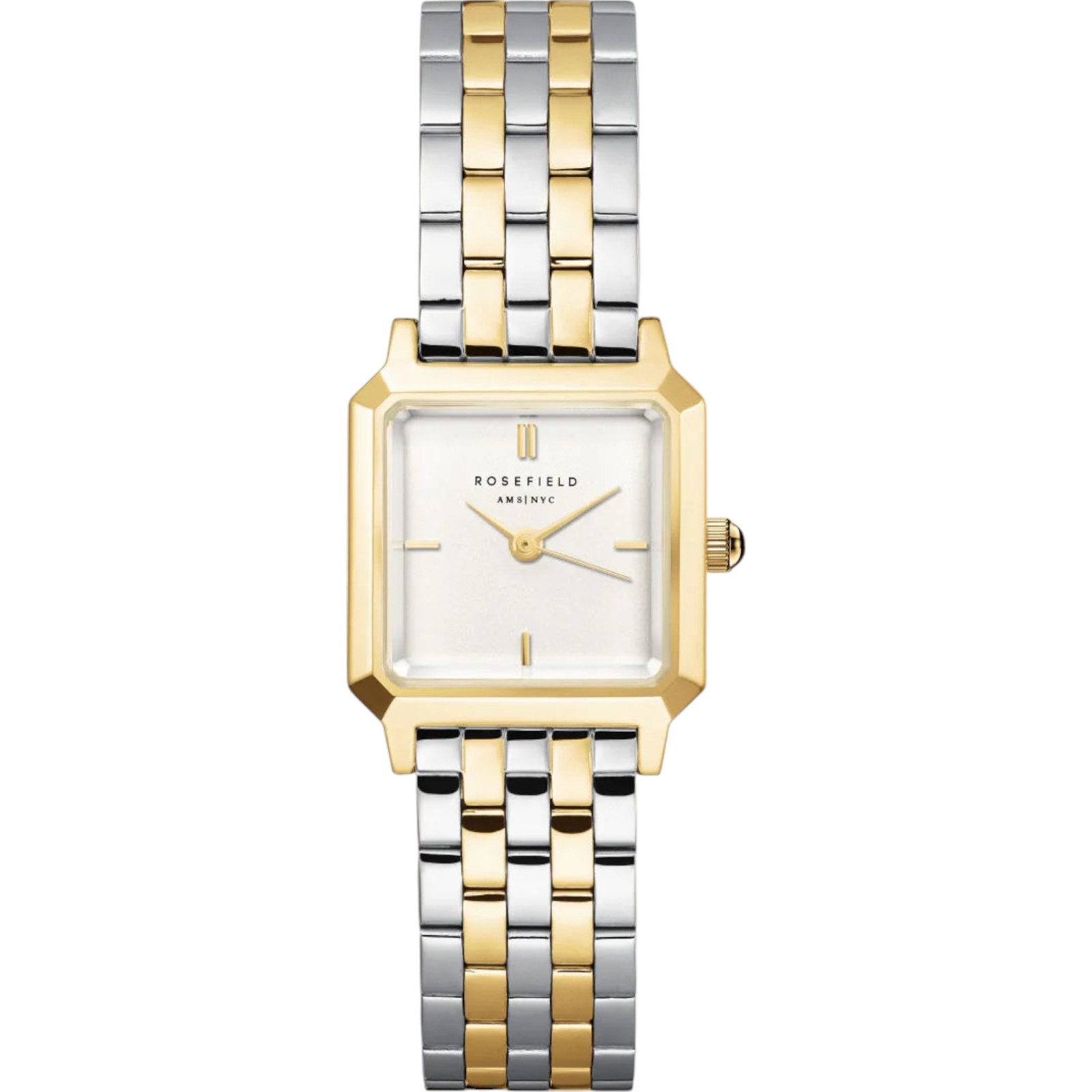 ROSEFIELD The Boxelle White Matte Dial 19.5 x 19.5mm Two Tone Silver & Gold Stainless Steel Bracelet BWDSG-B03 - 