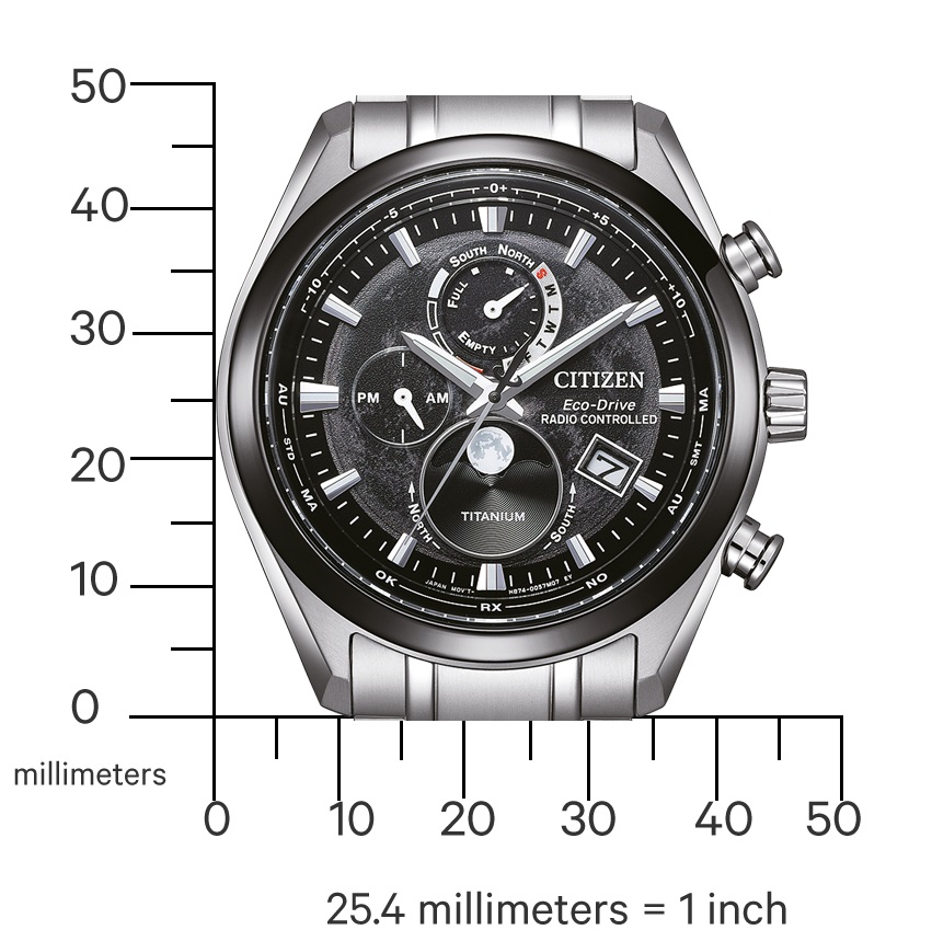 CITIZEN Tsuki-Yomi Eco-Drive Radio Controlled Moonphase Multifunction Black Dial 43mm Super Titanium Bracelet BY1018-80E - 5