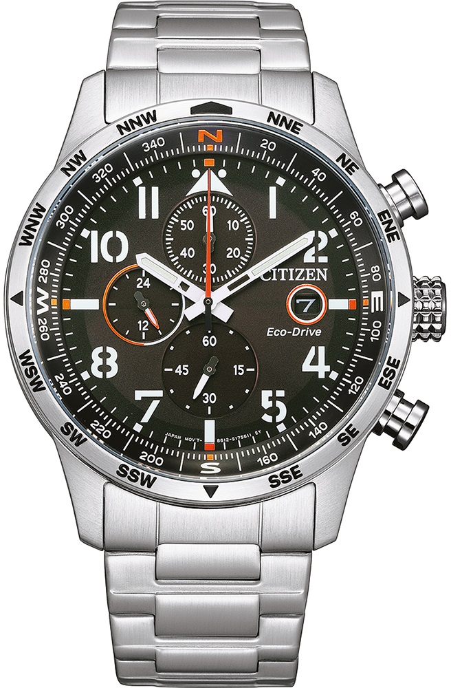 CITIZEN Aviator Eco-Drive Chronograph 43mm Silver Stainless Steel Bracelet CA0790-83E - 