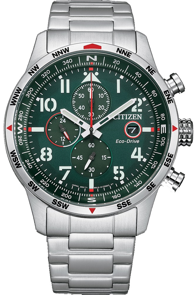 CITIZEN Aviator Eco-Drive Chronograph 43mm Silver Stainless Steel Bracelet CA0791-81X - 
