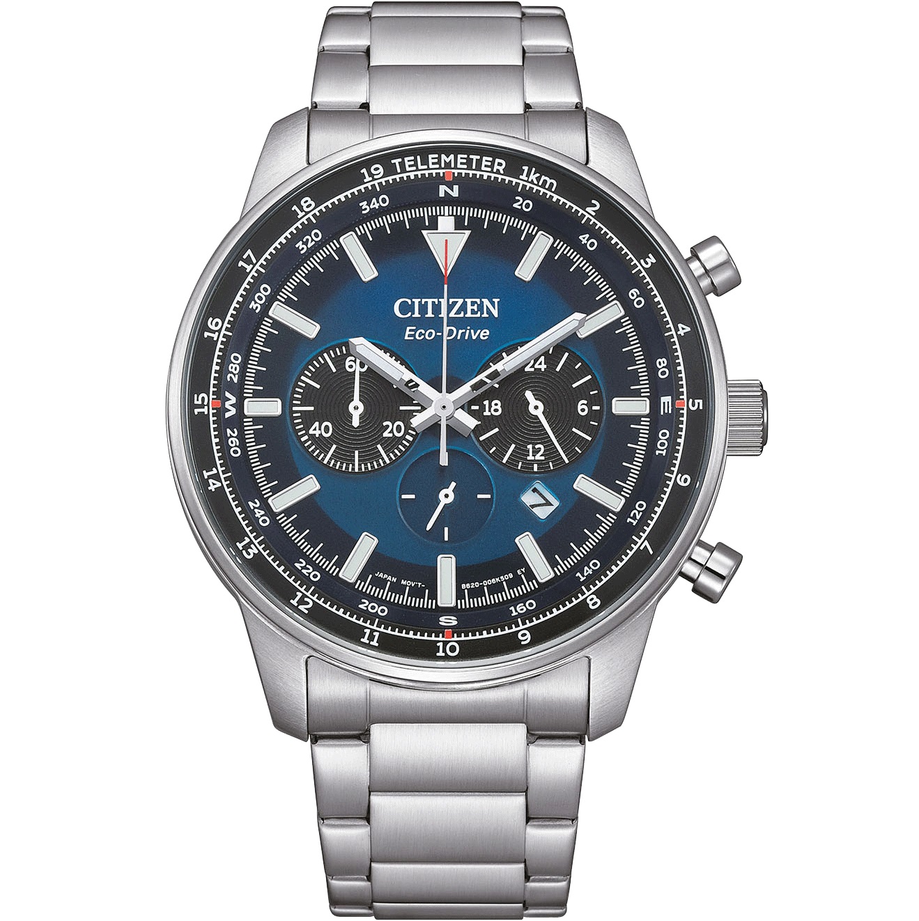 CITIZEN Eco-Drive Pilot Chronograph 44mm Silver Stainless Steel Bracelet CA4500-91L - 