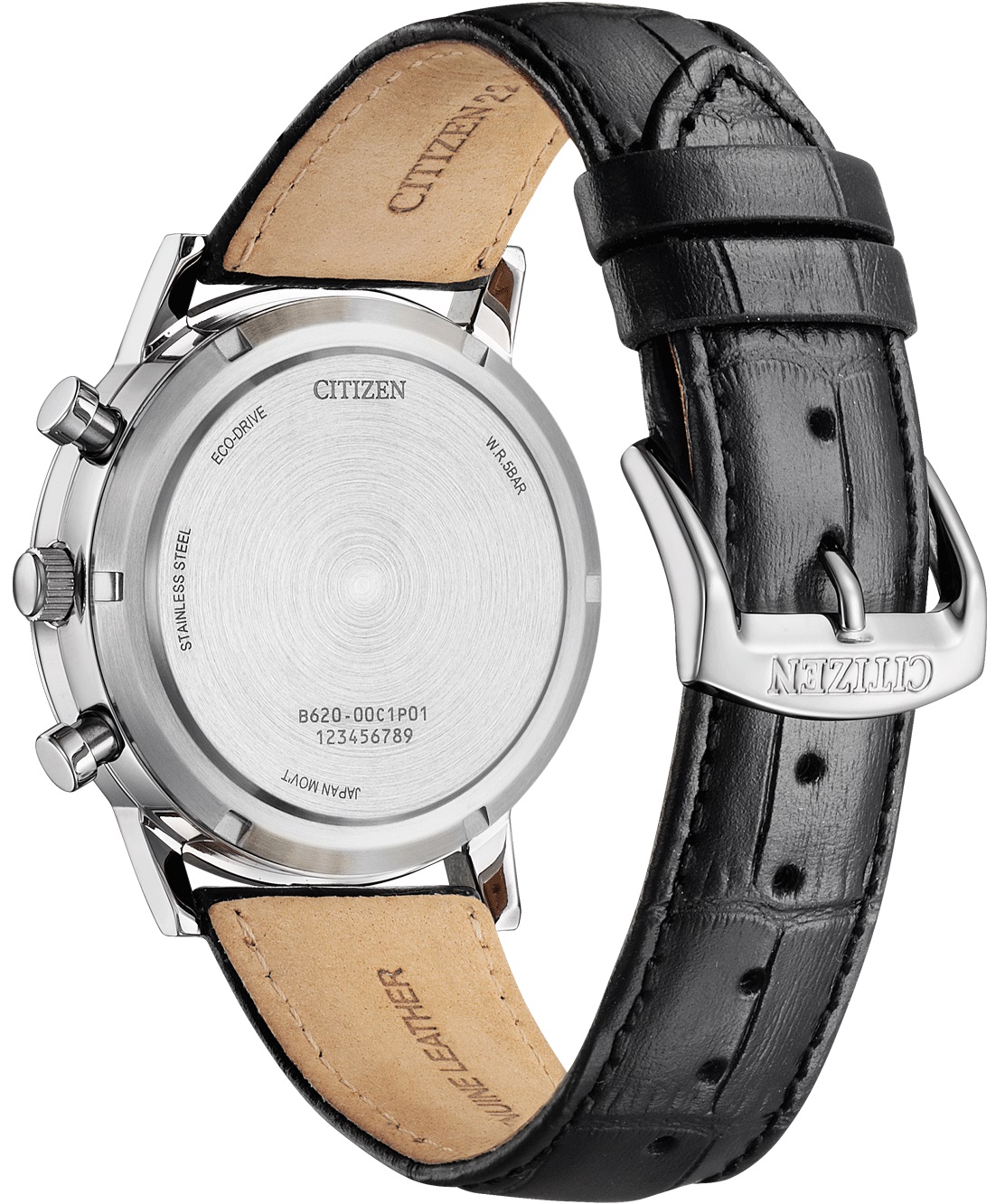 CITIZEN Classic Chronograph Eco-Drive White Dial 42mm Silver Stainless Steel Black Leather Strap CA4630-02A - 3