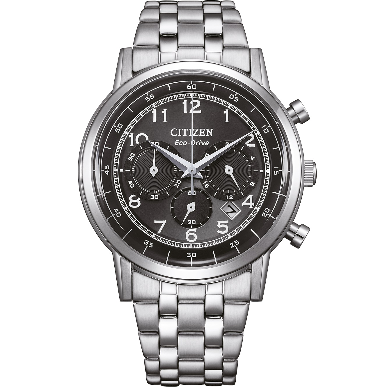 CITIZEN Classic Chronograph Eco-Drive Black Dial 42mm Silver Stainless Steel Bracelet CA4630-53E - 