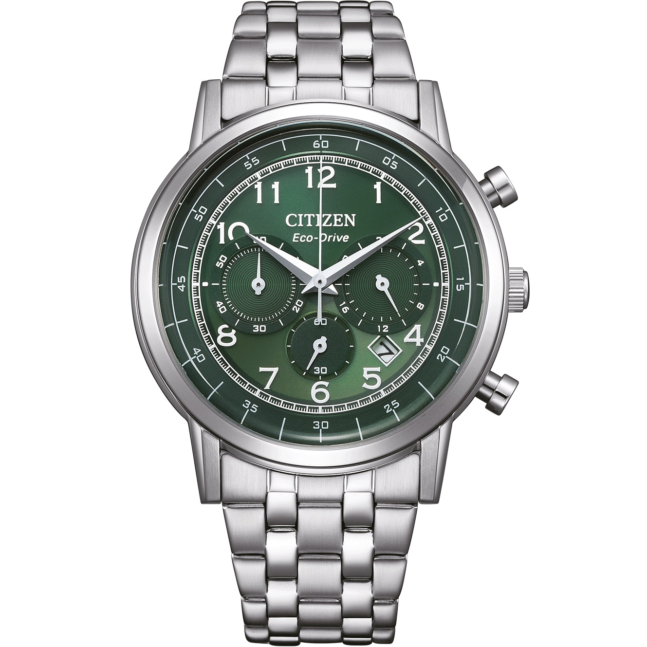CITIZEN Classic Chronograph Eco-Drive Green Dial 42mm Silver Stainless Steel Bracelet CA4630-53X - 