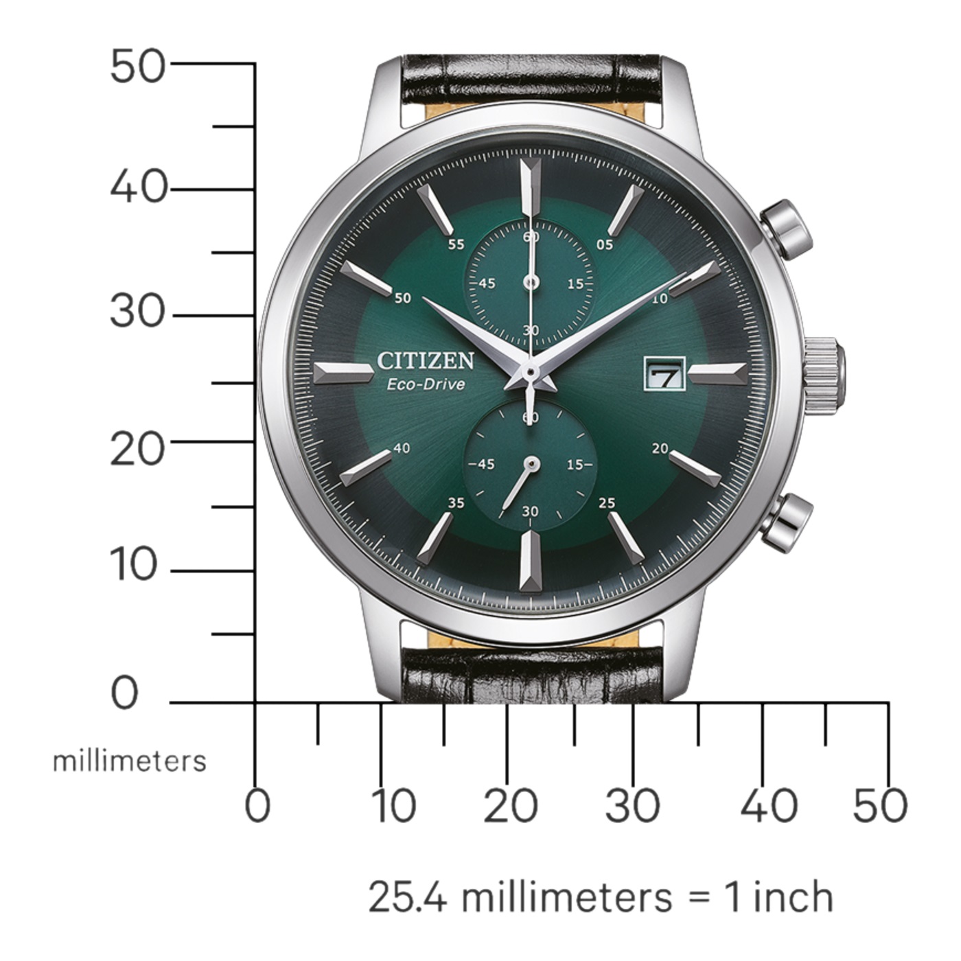 CITIZEN Eco-Drive Classic Chronograph Forest Green Dial 42mm Silver Stainless Steel Black Leather Strap CA7069-24X - 4
