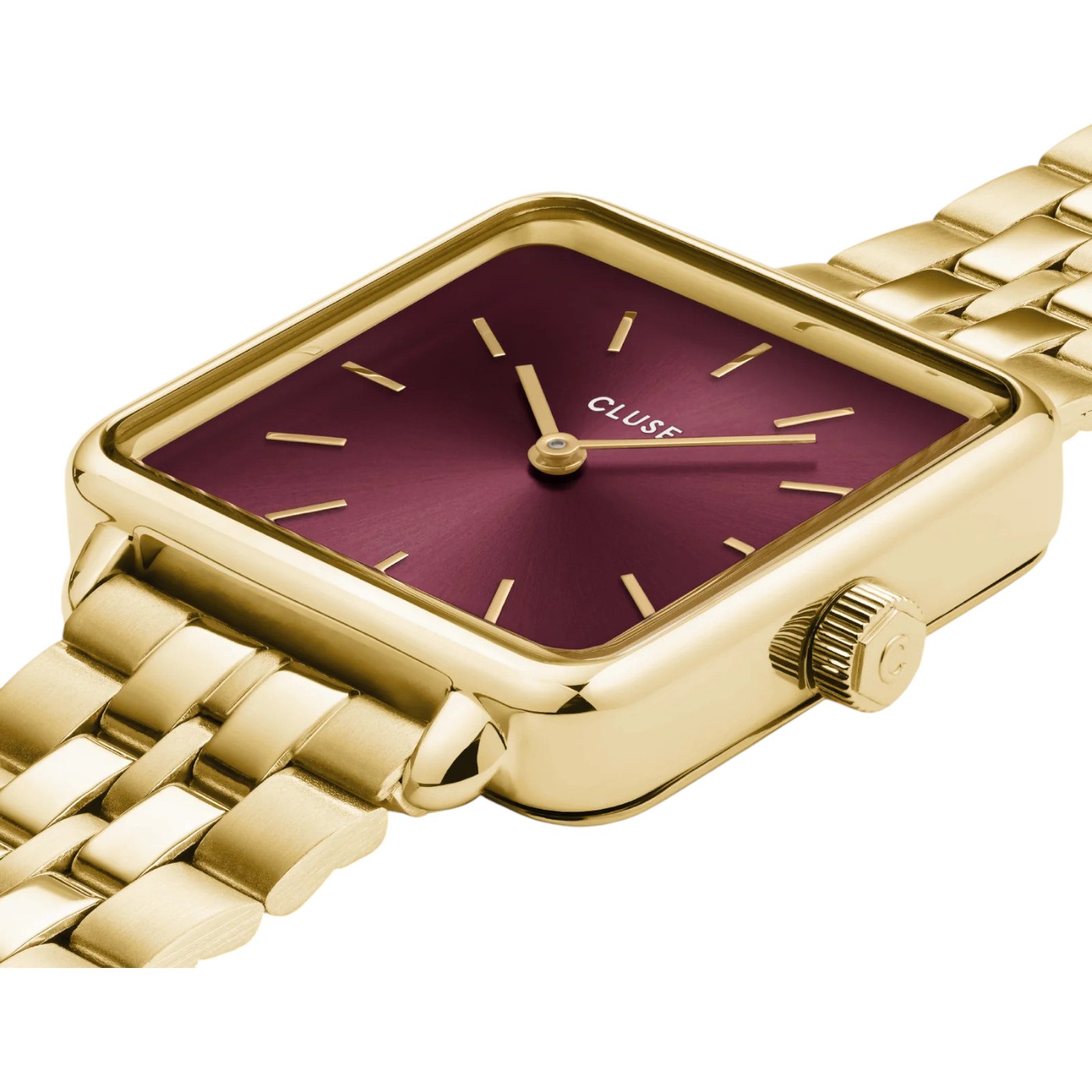 CLUSE La Tetragone Red Dial 28.5mm Gold Stainless Steel Bracelet CW10312 - 