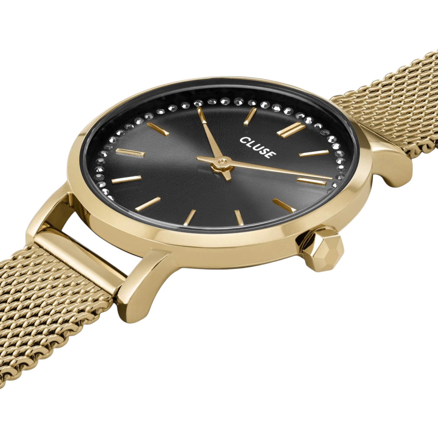 CLUSE Boho Chic Petite Dark Grey Dial with Crystals 28mm Gold Stainless Steel Mesh Bracelet CW10501 - 