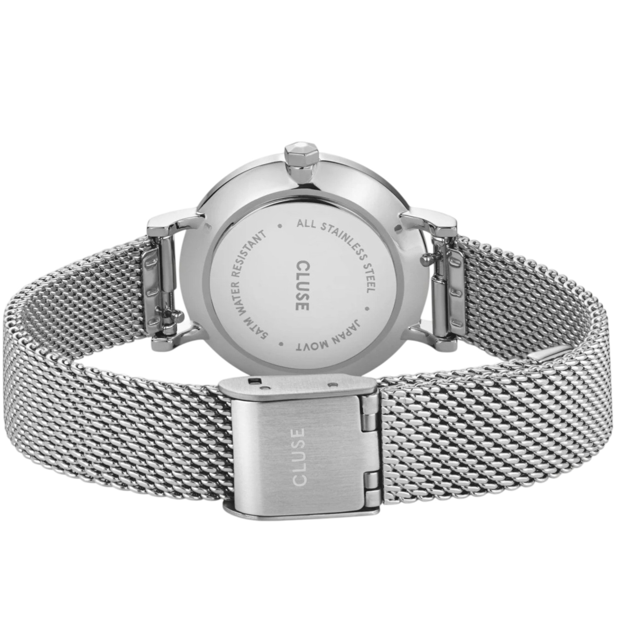 CLUSE Boho Chic Petite Dark Black Dial with Crystals 28mm Silver Stainless Steel Mesh Bracelet CW10502 - 