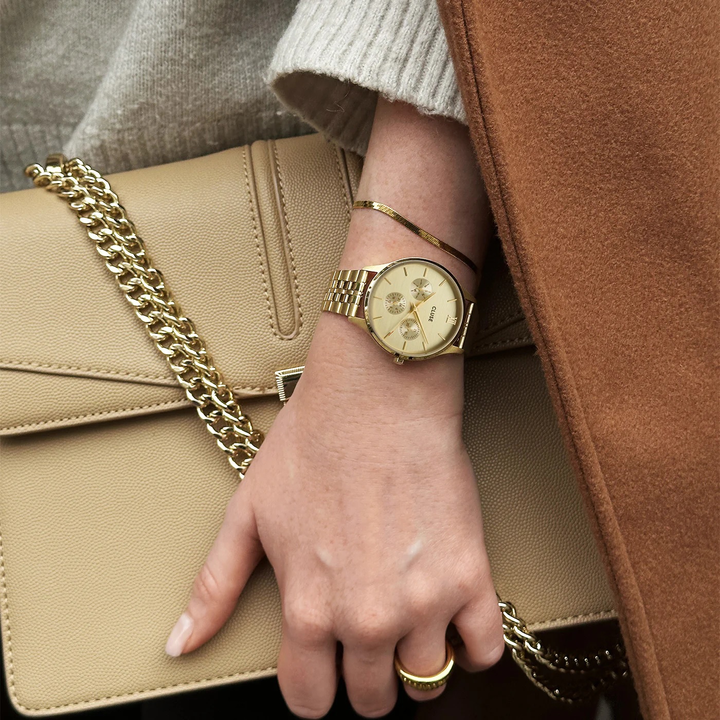 CLUSE Minuit Multifunction  Gold Dial 34mm Gold Stainless Steel Bracelet CW10701 - 5