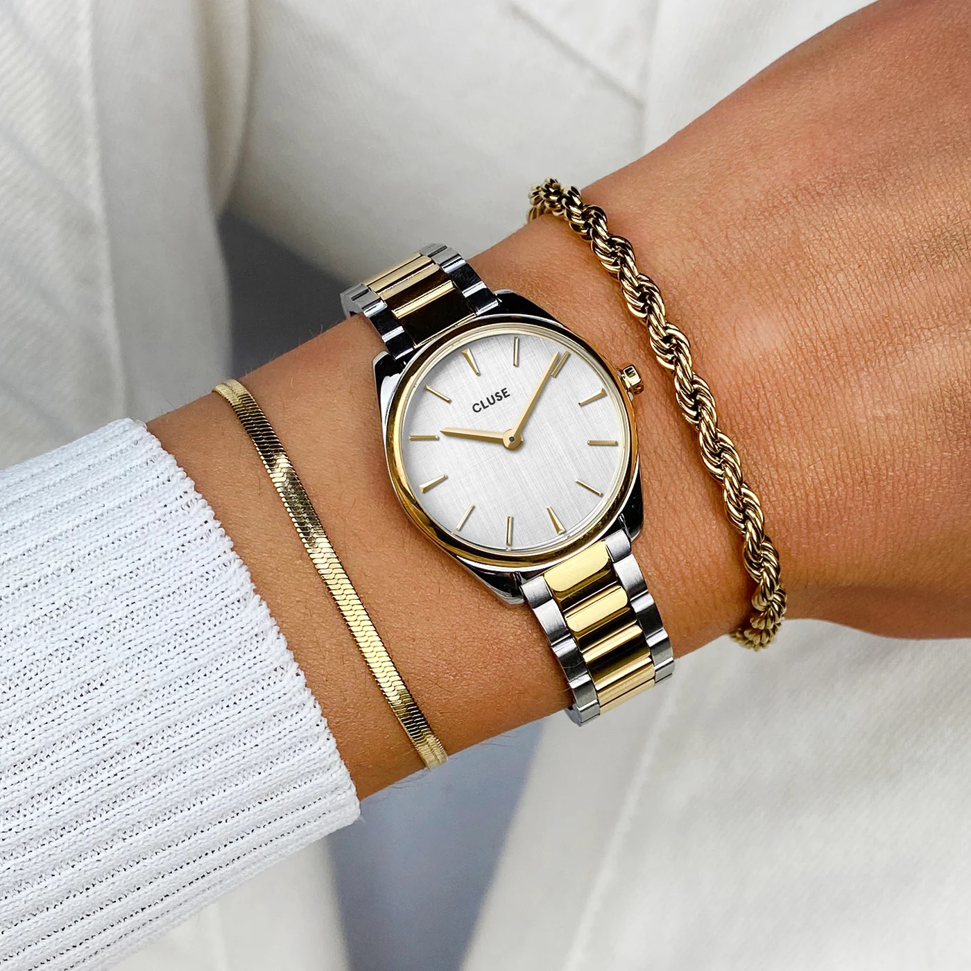 CLUSE Feroce Mini Silver Dial 25mm Two-Tone Gold & Silver Stainless Steel Bracelet CW11708 - 4