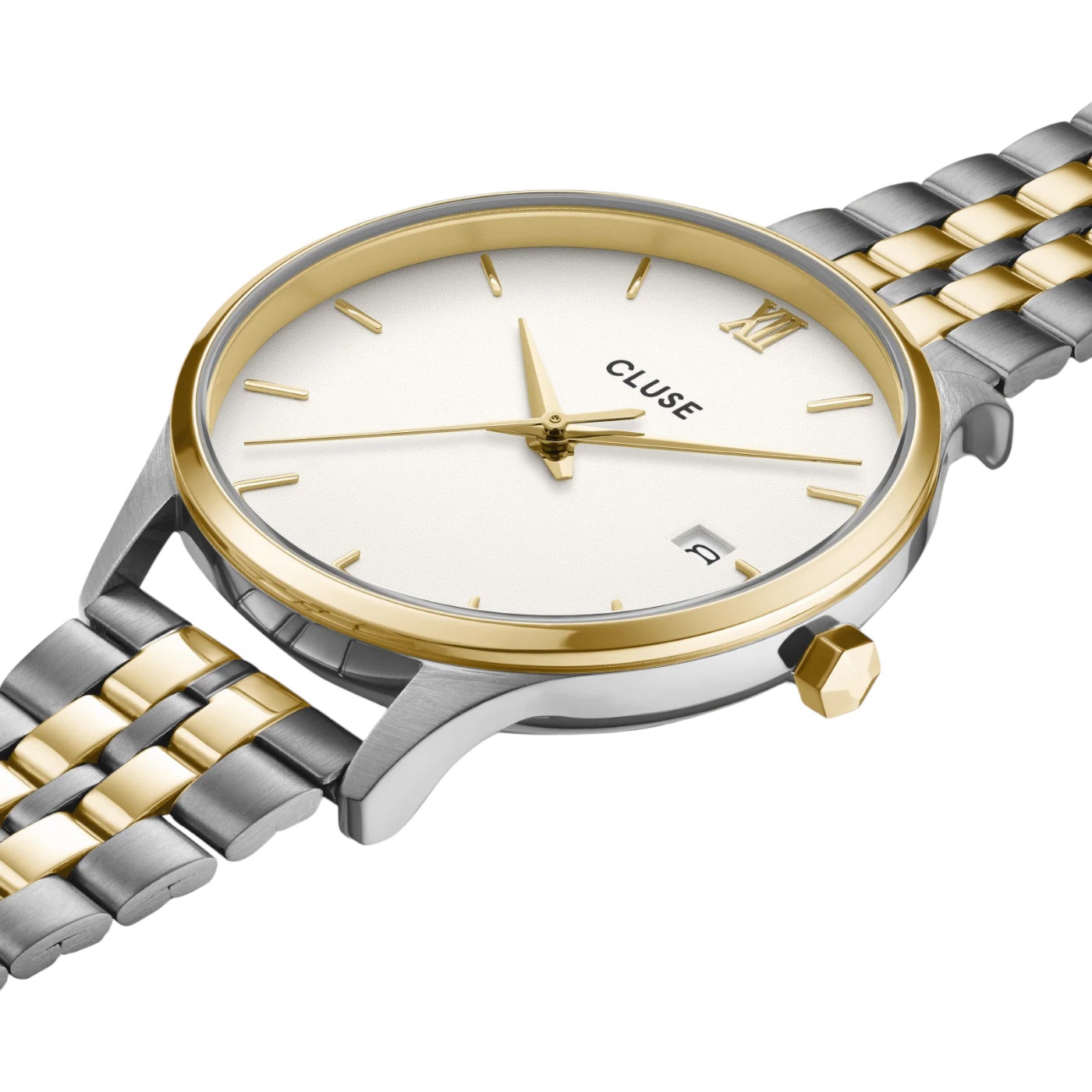 CLUSE Minuit Date White Dial 34mm Two-Tone Gold and Silver Stainless Steel Bracelet CW14302 - 