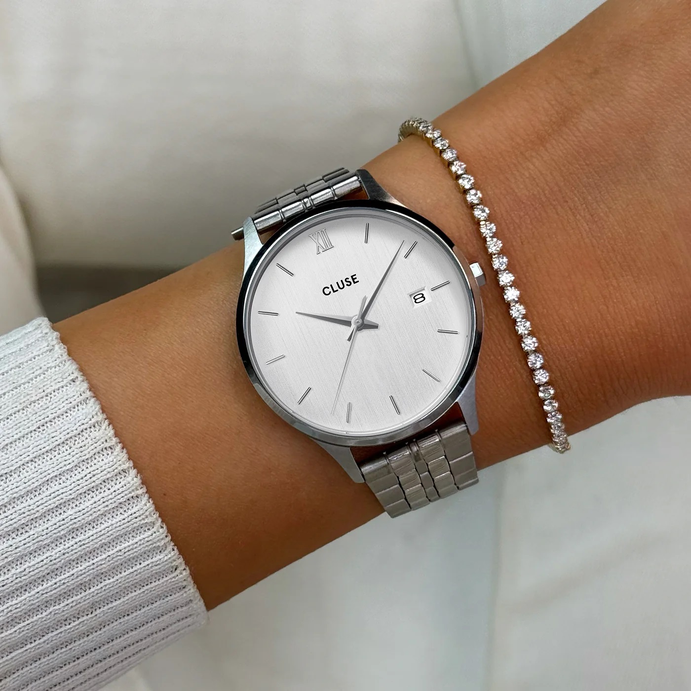 CLUSE Minuit Date Silver Dial 34mm Silver Stainless Steel Bracelet CW14303 - 4