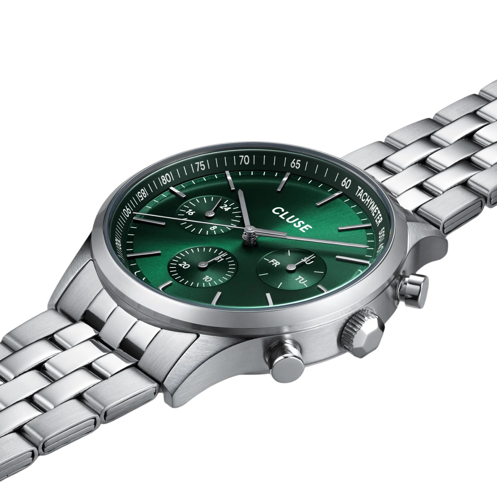 CLUSE Anthéor Multifunction Green Dial 42mm Silver Stainless Steel Bracelet CW21002 - 