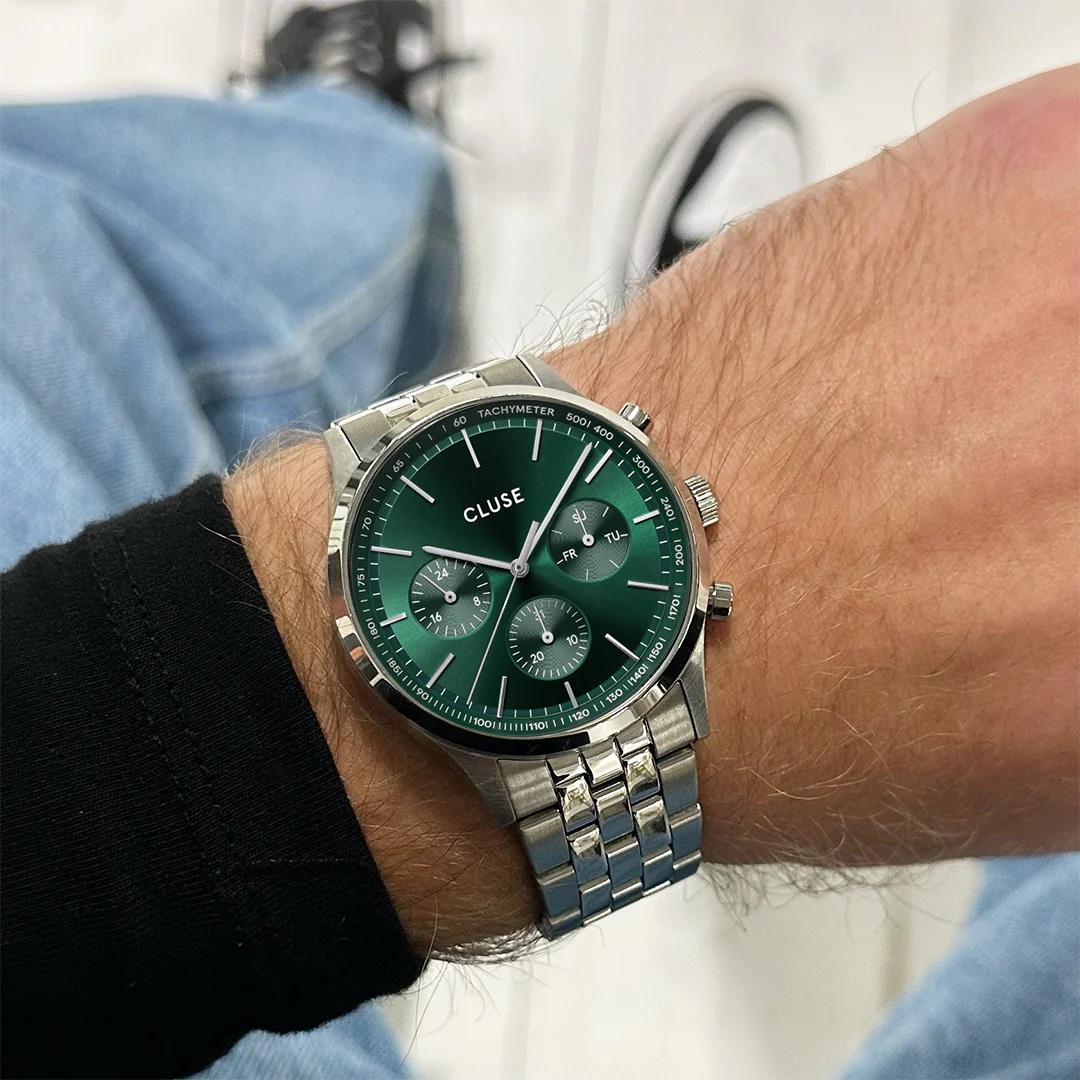 CLUSE Anthéor Multifunction Green Dial 42mm Silver Stainless Steel Bracelet CW21002 - 4