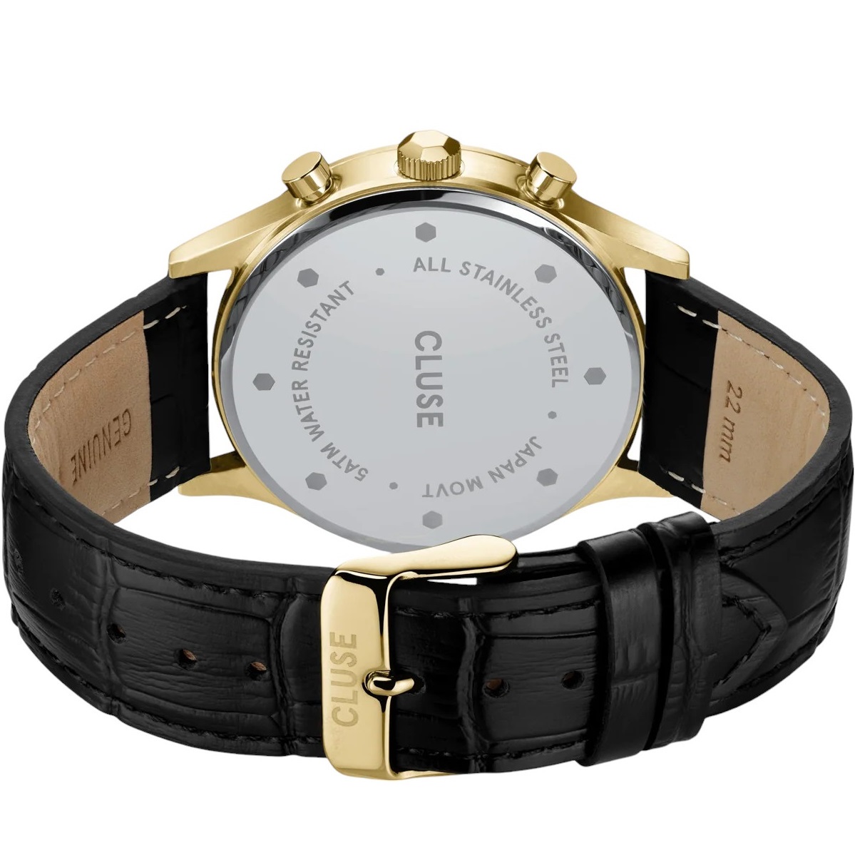 CLUSE Anthéor Multifunction Black Dial 42mm Gold Stainless Steel Black Leather Strap CW21004 - 3