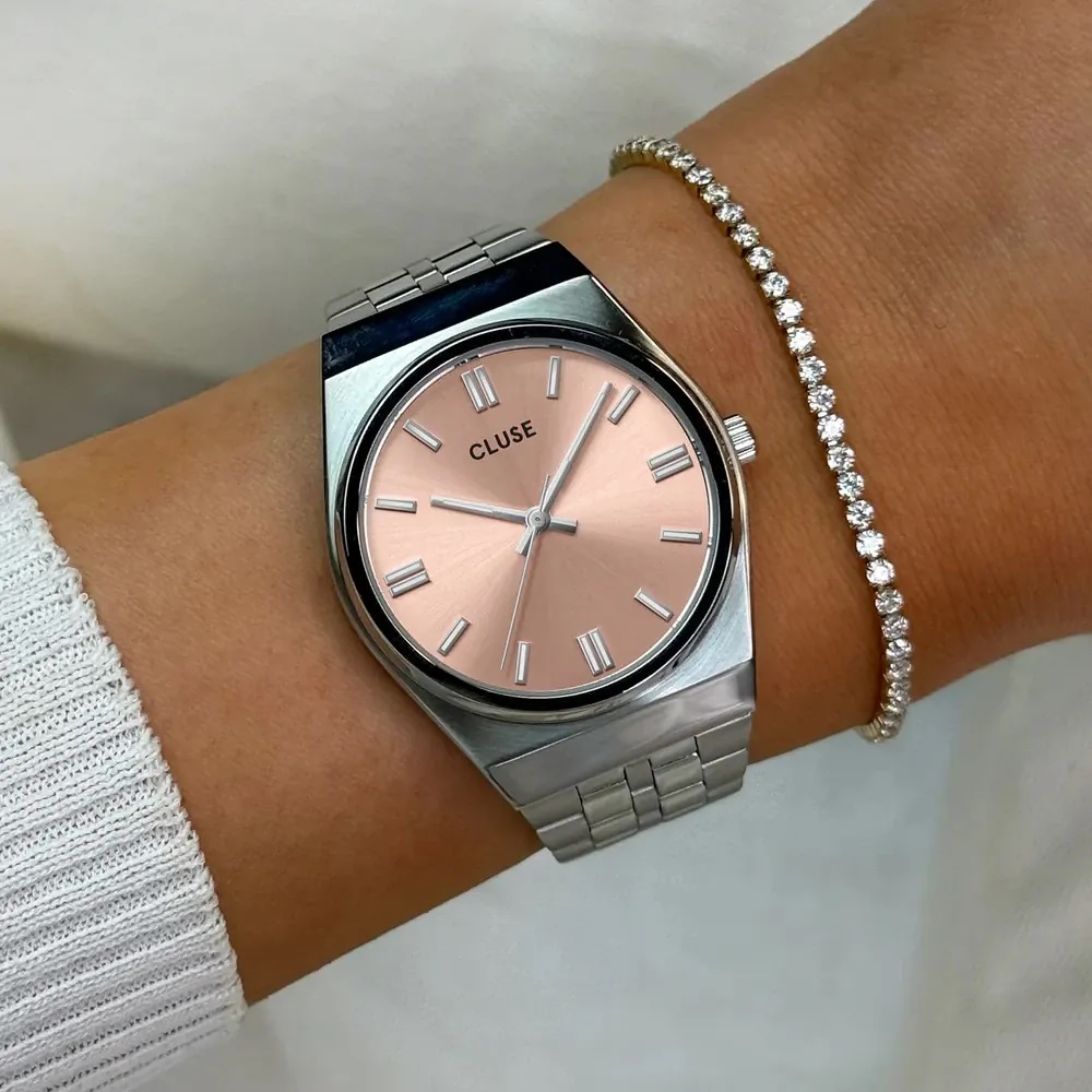 CLUSE Retro 70's Pink Dial 33mm Silver Stainless Steel Bracelet CW35101 - 