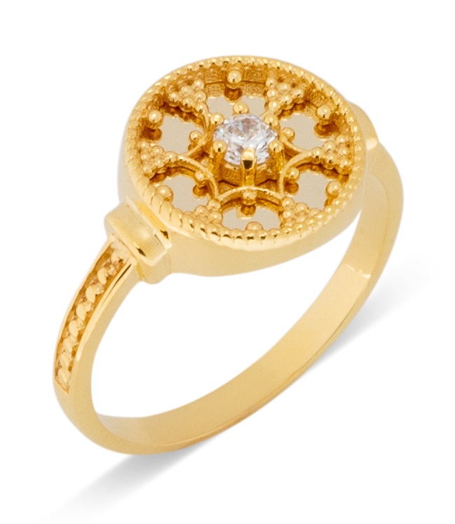 ΔΑΧΤΥΛΙΔΙ Byzantine Collection Κίτρινο Χρυσό 14K με Πέτρες Ζιργκόν MR0154 - 