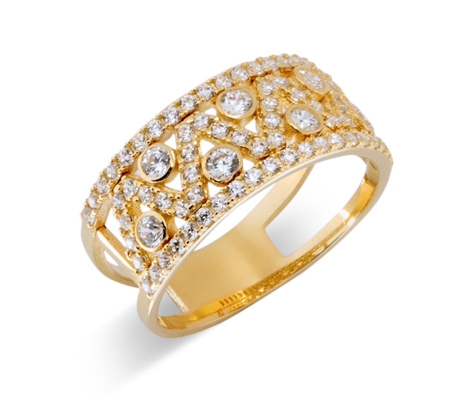 ΔΑΧΤΥΛΙΔΙ SENZIO Collection Κίτρινο Χρυσό 14K με Πέτρες Ζιργκόν MR060 - 