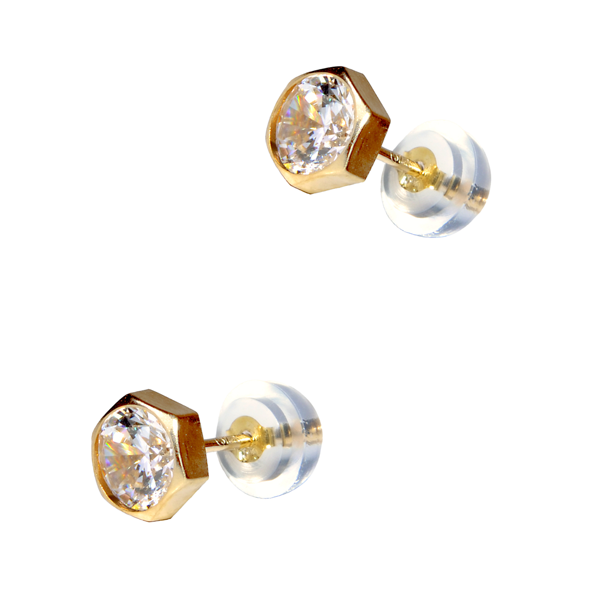 EARRINGS Single Stone Gold K9 with Zircon Stones 3DSC.0094A - 